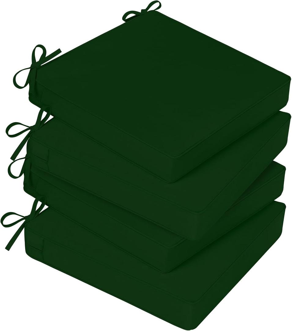 Basic Beyond Outdoor Chair Cushions for Patio Furniture, Waterproof Outdoor Seat Cushions Set of 4 19 x 19, Patio Chair Cushions Set of 4 with Ties and Handle, Forest Green (19x19x3)