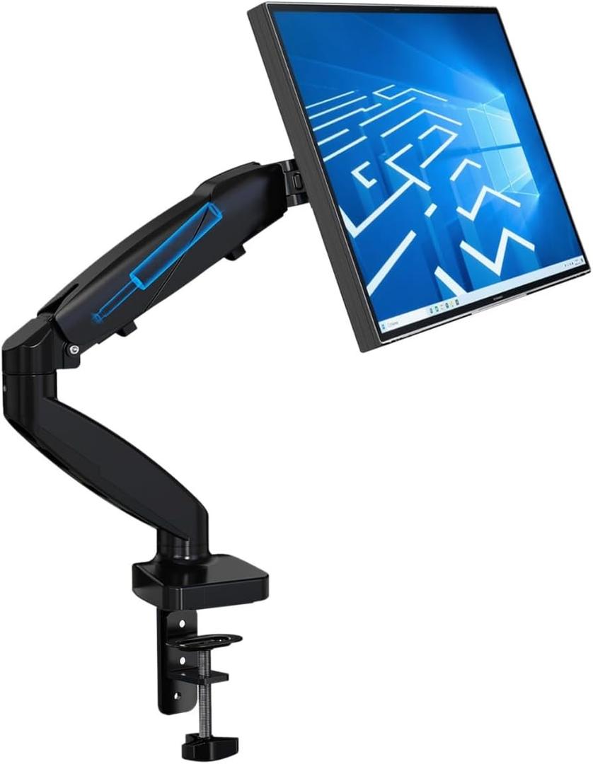 Single Monitor Arm Mount for 13-32 Inch Screens | Gas Spring Adjustable Stand VESA 75x75/100x100, Clamp & Grommet Base, Holds Up to 20 lbs LCD Monitors, Ergonomic Desk Mount