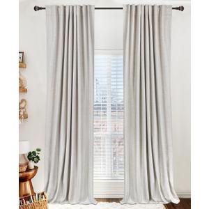 100% Blackout Shield White Linen Blackout Curtains for Bedroom 90 Inches Long, Back Tab/Rod Pocket Living Room Drapes, Thermal Insulated Blackout Curtains 2 Panels Set, 50" W x 90" L,Blanc de Blanc
