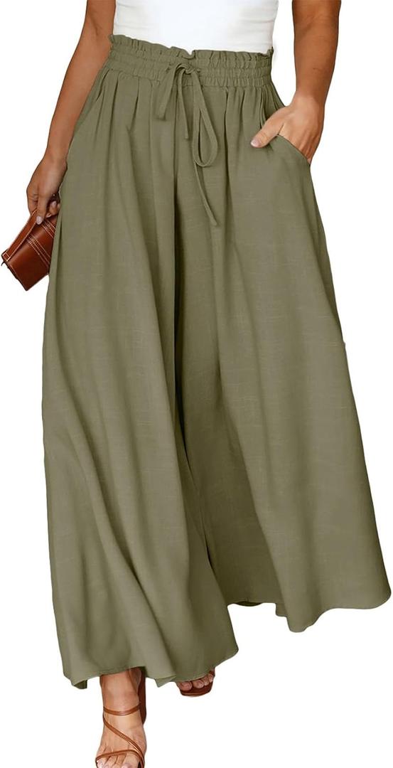 Eytino Womens Plus Size Wide Leg Pants Flowy Drawstring High Waisted Palazzo Pants Lounge Trousers with Pockets, 3X Mist Green