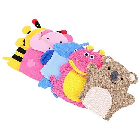 TOVINANNA Kids Bath Mitts, 5 Pcs Cute Animal Washcloths Gloves, Bath Sponge Body Washcloth Mitt for Boys Girls Children Hand Bathing Shower