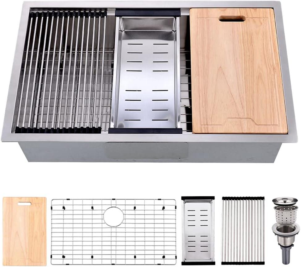 30 Inch Undermount Kitchen Sink Stainless Steel, 30 x 19 Inch Single Bowl Undermount Workstation Sink 10 Inch Deep Commercial 16 Gauge Stainless Steel, 30"x19"x10"