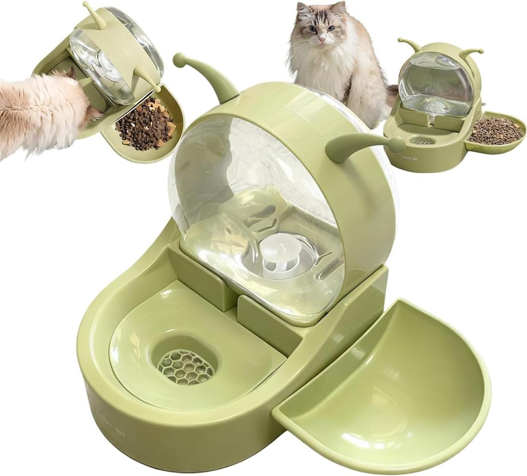 Automatic Gravity Water Fountain for Cat, RABIT & Small Dogs  Ultra-Quiet Slow Auto-Refill Waterer Dispenser Station with Snack Bowl & Multi-Layer Filter - Snail Shape, BPA-Free, Spill Prove