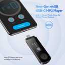 64GB USB MP3 Player with Bluetooth, AGPTEK U5PL 2 in 1 Type-C & USB Music Player with Clip, FM Radio, Recording, Support Mobile Phone Connection(Gray)