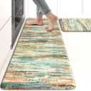 KIMODE Kitchen Mats Cushioned Anti Fatigue 17"x47"+17"x29", Abstract Farmhouse Kitchen Mats for Floor 2 Piece, Padded Kitchen Floor Mats Non Slip, Standing Mat for Laundry Office Sink Desk Colorful