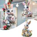 6Pcs Easter Decorations Easter Car Hanging Ornament 2D Flat Acrylic Hangable Rearview Mirror Pendant Cute Cartoon Rabbit Easter Eggs Ornaments Car Pendant Spring Easter Decorations Accessories
