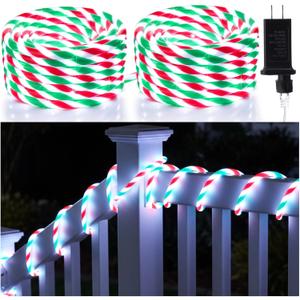 Thick Christmas Candy Cane Rope Light 0.4" Diameter, 66 ft 400 LED Candy Lights 8 Modes Waterproof Multicolor Lights for Garden Xmas Tree, Indoor Outdoor Christmas Decoration (White)