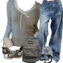 EMMIOL Women Baggy Jeans Trendy Mid-Low Waisted 90s Vintage Denim Pants Baggy Jeans Trouser (Blue, S)