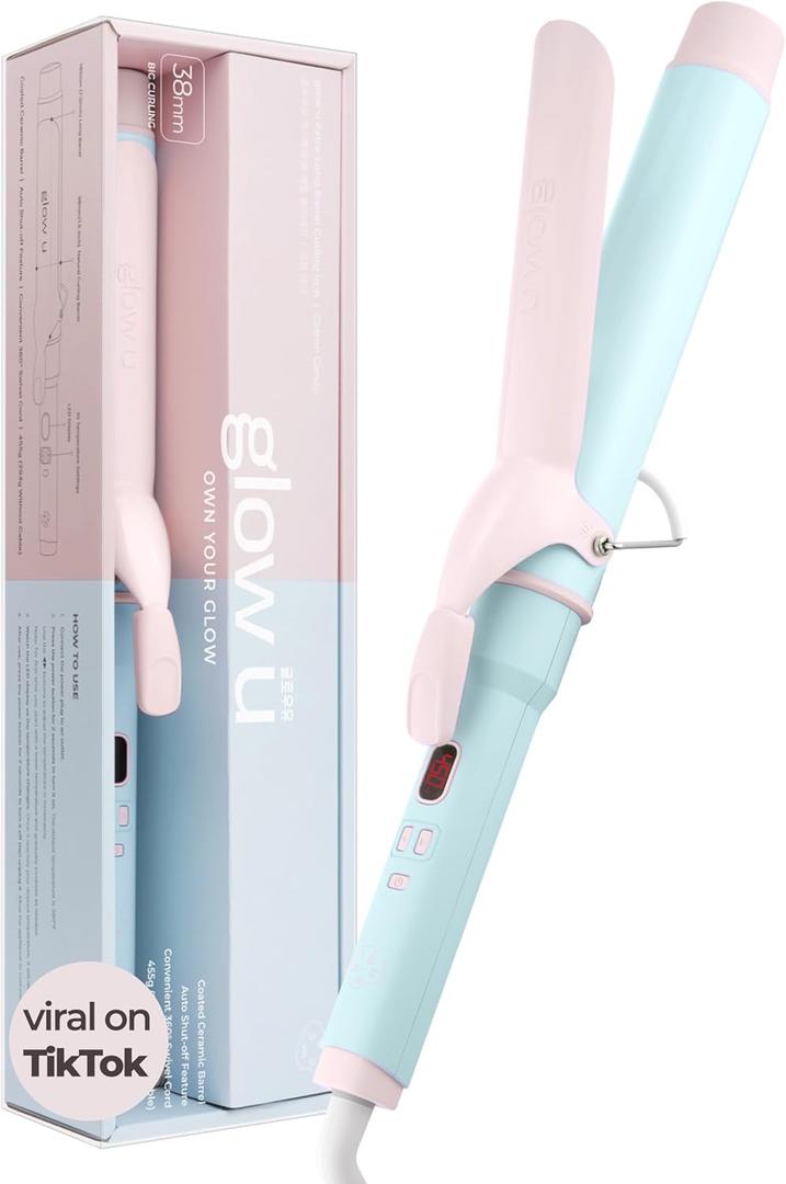 Curling Iron 1 1/2 inch Extra Long Hair - 7.3" Ceramic Large Barrel Hair Wand for All Types Blowout, Curler for Women, Beach Waves, Long-Lasting Bouncy Curls - Cotton Candy