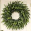24" Real Touch Christmas Cedar Wreath - Artificial Cedar Wreaths Faux Green Fake Pine Needles Wreath for Front Door, Wall, Windows, Home, Outdoor, Xmas Decor