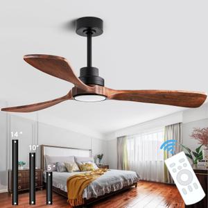 52 Ceiling Fans with Remote Control/Dimmer and Color Reduction with 3 Solid Wood Fan Blades, Ceiling Fan can be Used Indoors and Outdoors for Living Room, Dining Room, Pavilion Yard. (Black + Walnut)