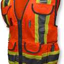 Radians SV55 Class 2 Heavy Woven Two Tone Engineer Vest with Padded Neck to Support Extra Weight in Cargo Pockets (3X-Large, Orange)