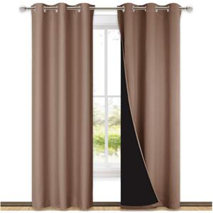 NICETOWN Blackout Curtains 80 inches Long, Full Light Blocking Drapes with Black Liner for Nursery, Thermal Insulated Draperies for Hall, Villa (Cappuccino, 2 Pieces, 42" Wide Each Panel) (42"W x 80"L (Pack of 2))