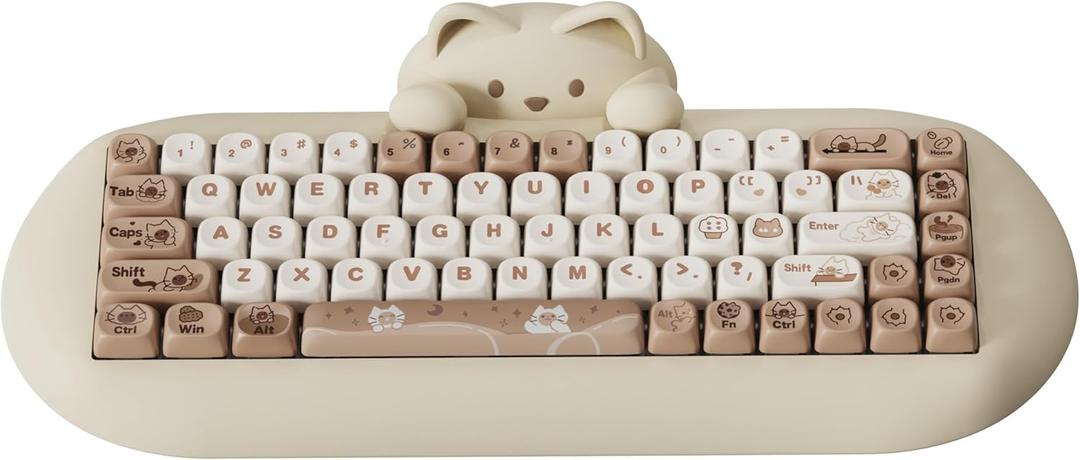 YUNZII C68 Wireless Mechanical Keyboard,65% Layout,Hot Swap,Triple Mode BT5.0/2.4G/Wired, RGB Backlit NKRO,Cute Cat Silicone Ergonomic Design for Win/Mac(Brown, Cocoa Cream V2 Switch)
