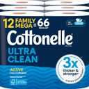Cottonelle Ultra Clean Toilet Paper with Active CleaningRipples Texture, Strong Bath Tissue, 12 Family Mega Rolls = 66 Regular Rolls
