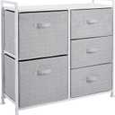Amazon Basics Bedroom Closet Organizer with 5-Fabric Storage Drawers for Clothes Storage, White