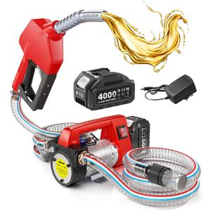 Fuel Transfer Pump Battery Powered, 12GPM Electric Pump Kit with 21V 4.0Ah Battery & Charger, Portable Cordless Pump with Auto-off Nozzle & 2x 6.6FT Hoses for Diesel Kerosene Transfer