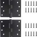 5 inch X 5 inch Hinges Heavy Duty Door Hinges up to 220 lbs, 201 Stainless Steel Black Hinges Ball Bearing, Thickness 3 mm Square Corners with 20 Screws, Non-Removable Pin (2 Pack)