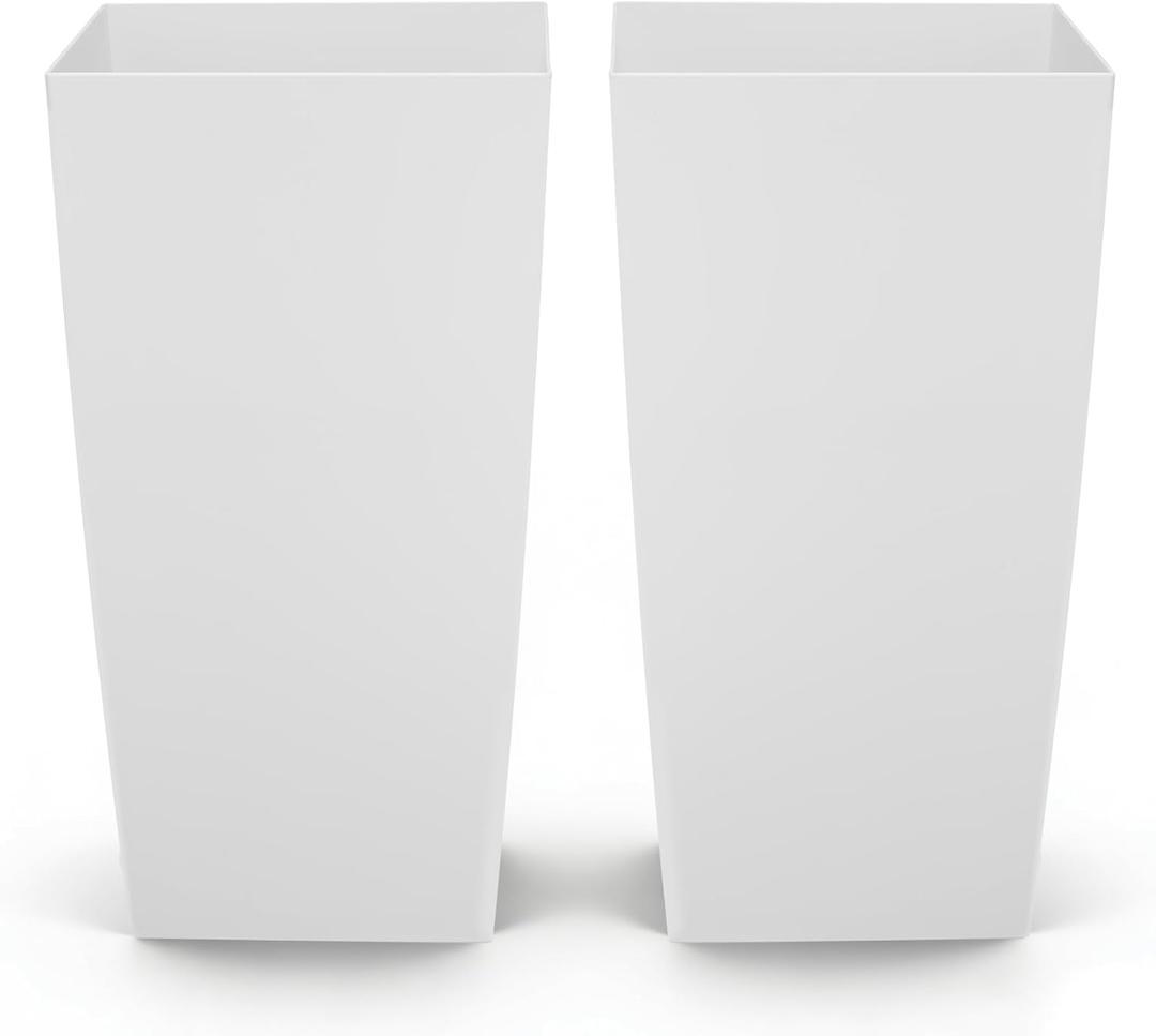 VEVOR 30 inch Tall Planters for Outdoor Plants Set of 2, White Tall Planter for Indoor Plants, Modern Large Planters for Front Porch Patio Balcony, Plant Container Flower Pots with Built-in Drainage