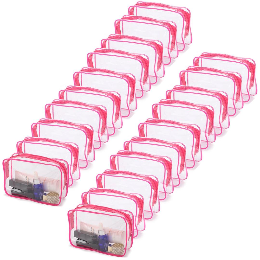 Tbestmax 20 Pack Clear Cosmetic Bags Makeup Bags Portable Waterproof Travel Toiletry Bags Organizer Rose Red, 7.5"x 4.8"x 2.3"