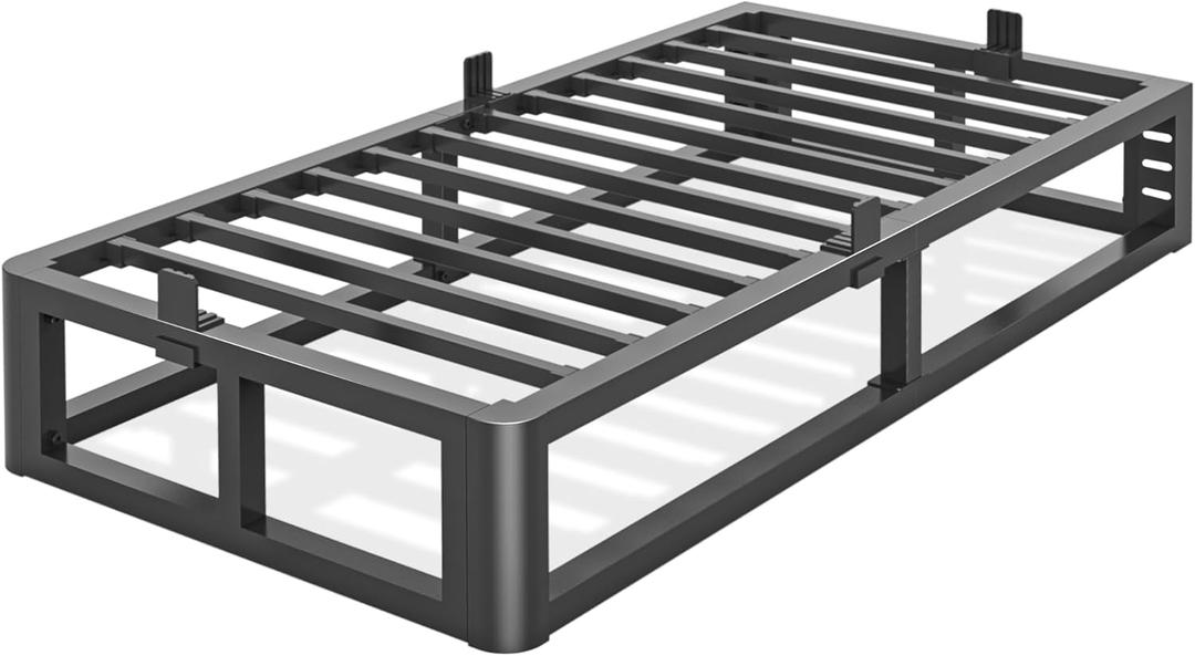 Metal Heavy Duty 12 inch Twin Bed Frame with Rounded Corner and Headboard Hole Mattress Retainers 3500 LBS No Box Spring Needed Platform Noise Free Easy Assembly