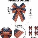 4pcs Patriotic Star Wreath Bows, Red Linen Blue Stripe Burlap Bows for 4th of July, Labor Day, Memorial Day, Veterans Day, Door & Window Decor