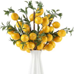 Giegxin 12 Pcs Artificial Lemon Decor 22.9 Inch Fake Lemons Branch Decoration Vivid Yellow Lime Branches 5 Head Faux Lime with Stem Decorations for Kitchen Table Vase Home Farmhouse Party