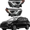 WFLNHB Headlight Assembly Compatible Replacement for Toyota Rav4 2016-2018 Projector Headlamp Black Housing Amber Reflector for Both Driver and Passenger Side