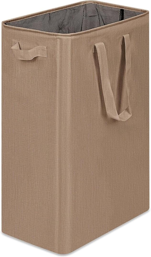 efluky Slim Laundry Basket, Narrow Laundry Hamper with Handles, Collapsible Dirty Clothes Hamper, Tall Laundry Bin for Laundry Room, Dorm and Bedroom, 19.8 Gallon (75L) Flax Brown