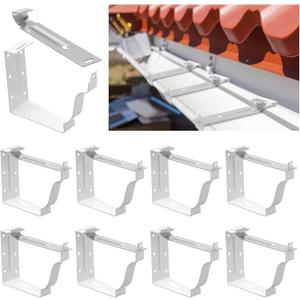 Moxweyeni 10 Pack Gutter Brackets 5 Inch Gutter Hangers Heavy Duty Hidden Rain Brackets with Pre-Inserted Screw, Aluminum Exterior Hook Parts Repairing Sagging Tool (White)