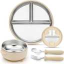 AIEVE Stainless Steel Kids Plates and Bowls with Suction,4 Pcs Kids Dinnerware Set Including Spoon,Fork,Divided Toddler Suction Plates and Suction Bowls