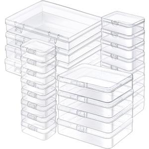 24 Pack Mixed Sizes Rectangular Mini Plastic Containers Clear Plastic Storage Boxes with Hinged Lids and Labels Empty Beads Organizers for Small Items Art Craft Jewelry Projects