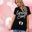 Pregnancy Reveal Shirts for Women New Baby Announcement Tshirt Mom to Be Tee Tops (Black, M)