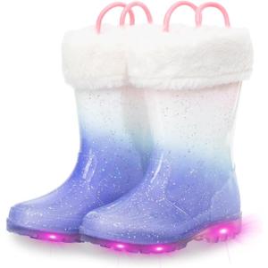 EUXTERPA Toddler Kids Light Up/Solid Color Rain Boots Waterproof Warm Fleece Lined Boots for Boys Girls Winter Snow Boots, 30
