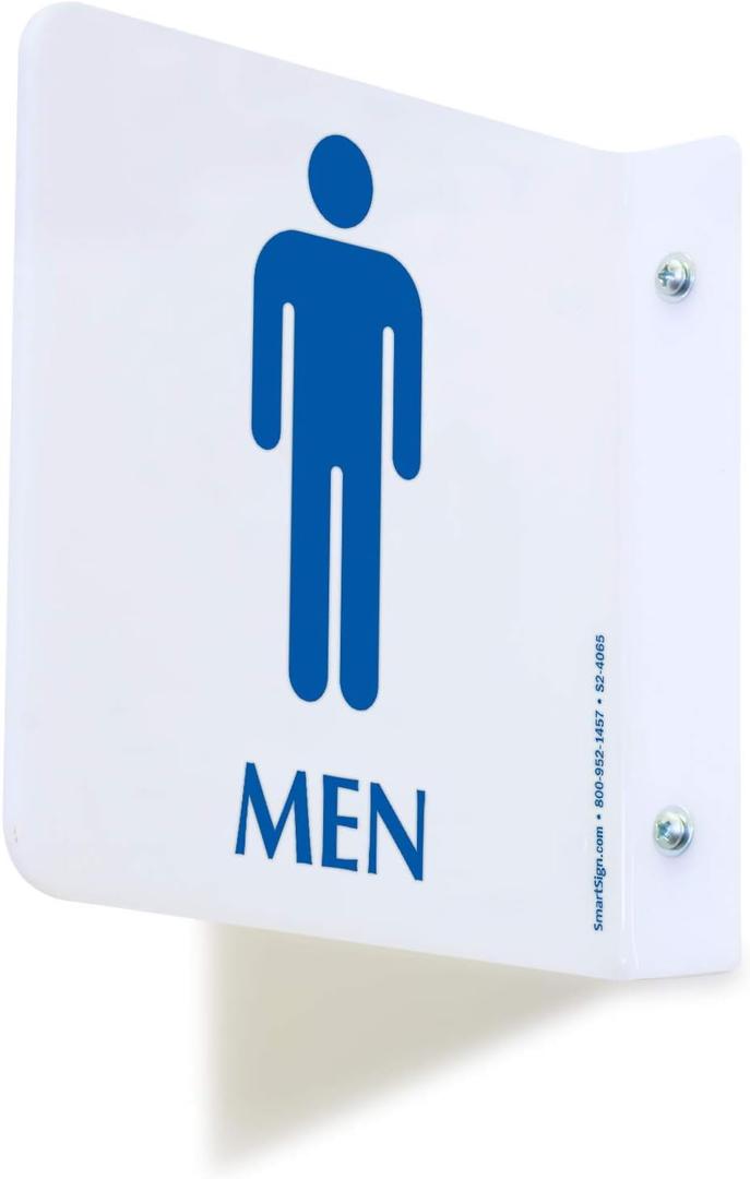 SmartSign Mens Restroom Corridor Sign | 6" x 6" Double Sided Acrylic Bathroom Projecting Hallway Signs (White)
