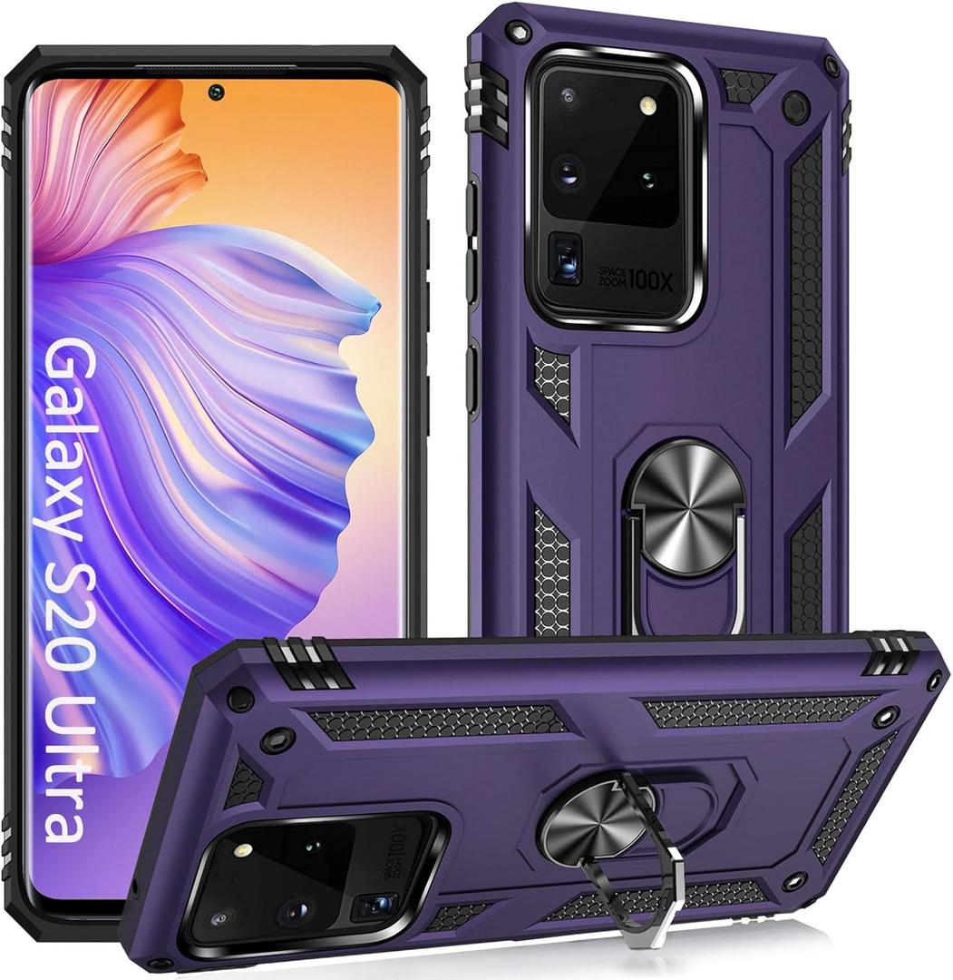 ADDIT Phone Case for Samsung Galaxy S20 Ultra Case Samsung S20 Ultra Phone Case, Military Grade, Heavy Duty, with Stand Ring, Support Magnet Car Mount for Samsung Galaxy S20 Ultra Case Purple
