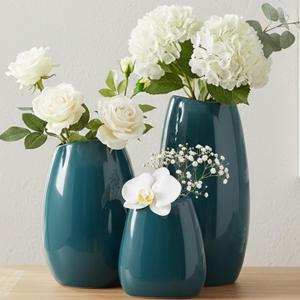 hjn Ceramic Vase Set of 3 Teal Flower Vase for Home Decor, Modern Decorative Vase for Flowers Vases for Your Ideal Shelf Decor/Table/Living Room/Kitchen/Office-Teal
