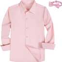 Boys Button Down Shirt Long Sleeve Dress Shirts for Toddler Kids Boy with Bow Bowtie (3T, Light Pink)