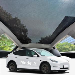 Lightweight One Piece Mesh Tesla Sunshade Roof Glass Roof Sunshade for Model Y,Easy Install with Clips, Foldable & Storage Bag UV Blocking Car Shade(Model Y Juniper/Launch)