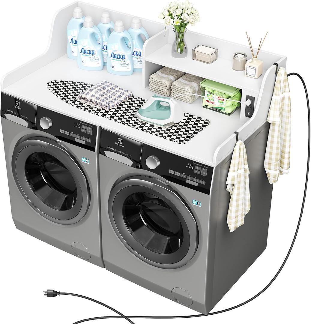 Washer Dryer Countertop with Power Outlet, 54"W x 27.5"D Laundry Countertop