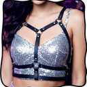 Women Leather Harness, Black Fashion Chest Belt, Punk Goth Nightclub Accessories