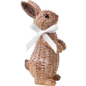 Easter Rabbit Decorative Ornament Resin Vine Weaving Effect Rabbit Sculpture Easter Party Decoration Easter Gift (8.1in Brown Station)