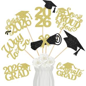 3 x 24Pcs 2026 Graduation Centerpieces Sticks Gold, Class of 2026 Graduation Party Centerpieces Sticks for Tables 2026 Gold 2026 Graduation Table Centerpieces Decorations