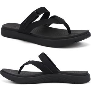 COFACE Womens Orthopedic Flip Flops Ladies Slip On Athletic Yoga Mat Memory Foam Cushioned Recovery Walking Thong Sandals Summer Beach Pool Slippers Plantar Fasciitis Arch Support All Black Size 11
