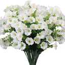 10 Bundles Artificial Morning Glory,Fake Artificial Greenery UV Resistant No Fade Faux Plastic Flower for Wedding Bridal Bouquet Indoor Outdoor Home Garden Kitchen Office Table Vase(White)