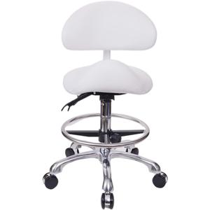 Saddle Stool Chair with Back with Foot Ring Rolling Esthetician Seat for Salon Tattoo Shop Spa Facial lash Home Dentist Clinic Esthetician Chair(with Backrest with Foot Ring, White)