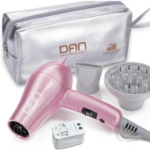 DAN Auto Dual Voltage Hair Dryer,Hair Blow Dryer,Compact Folding Blower,Small hairdryer with Diffuser & Concentrator,Portable Dryer with Multi-Function Plug Adapter,Travel hairdryers for Women (Pink)
