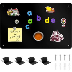 Magnetic Board, 17.1" x 11.8" Magnet Display,for Magnets and Bulletin Board,Suitable for Wall, Refrigerator, Compartment, Cabinet etc,Comes with Dual Lock Tape for Easy Hanging (Black)