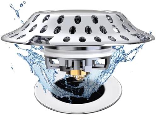 Universal Tub Stopper Bathtub Drain Plug, Pop Up Tub Drain Hair Catcher, Drain Cover with Strainer, Bathroom Bathtub Stopper, Anti-Clogging Bath Tub Stoppers for 1.45-1.8" Drain Shoe