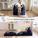 MAXYOYO Folding Sofa Bed with Backrest, Boneless Fold Out Couch Bed with Handle, 2 in 1 Convertible Bean Bag Chair to Floor Sofa Lounger, Comfy Folding Couch for Bedroom & Living Room, Navy